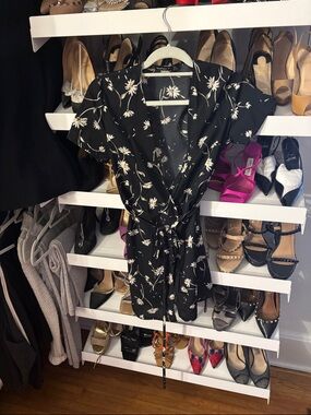 Boohoo Black Floral Wrap Dress with White Daisies